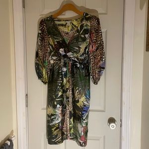 Cache silk tropical print dress size 2 HAS POCKETS